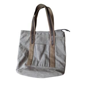 Canvas Tote Bag Womens Medium Olive Green Brown Zipper Shoulder Purse